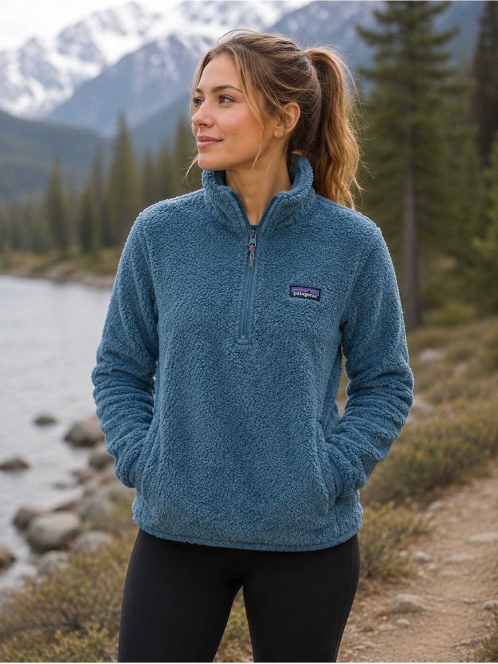 Patagonia “Los Gatos” Women’s Teal Blue Teddy Fleece Quarter-Zip Jacket| size XS